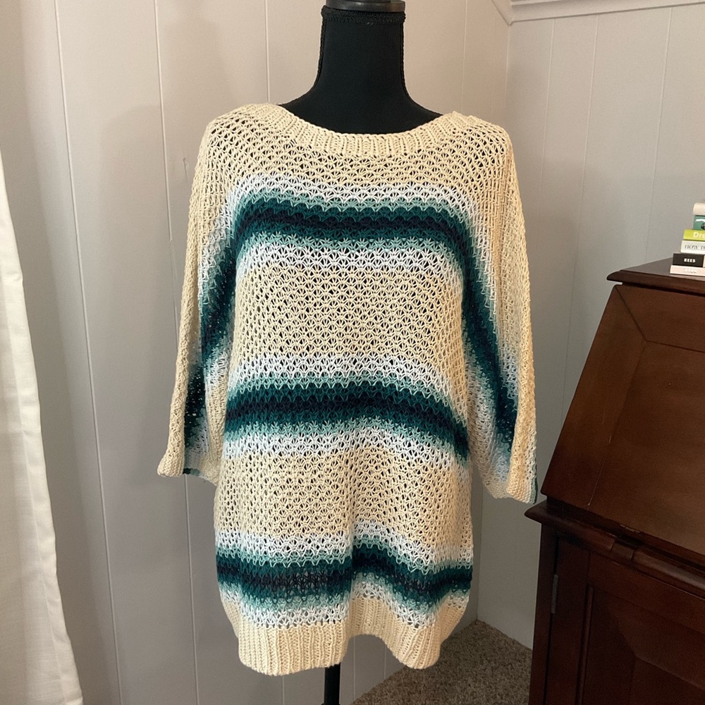 JJill ocean blue fade fisherman’s knit sweater